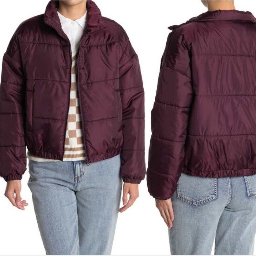 Abound Coat Womens XXS Burgundy Quilted Puffer Jacket Full Zip Stand Collar